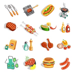 Barbecue Food Accessories Flat Icons Set (© macrovector / Fotolia.com)